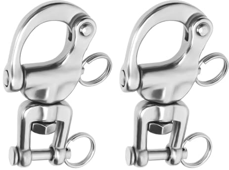 Micro Traders 2Pcs 316 Stainless Steel Snap Shackles Heavy Duty Swivel Eye Snap Shackle Marine Swivel Shackle for Sailboat Spinnaker Halyard 70mm, Silver
