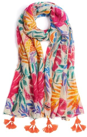XINGSHUNFU Scarf for Women Lightweight Fashion Floral Printed Scarves Boho Fall Winter Fringed Shawl Wraps