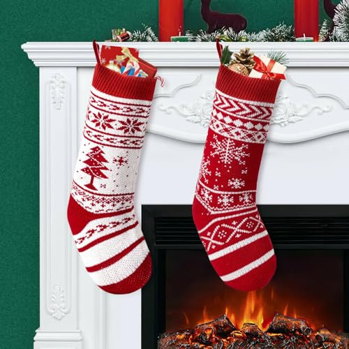 FUKPO Calze Natalizie da Appendere Set, Calza Befana Vuota Personalizzata Addobbi Natale Calza Natalizia Caramelle, Calze Befana da Riempire Vuote Personalizzate Camino Decorazioni Natalizie Casa