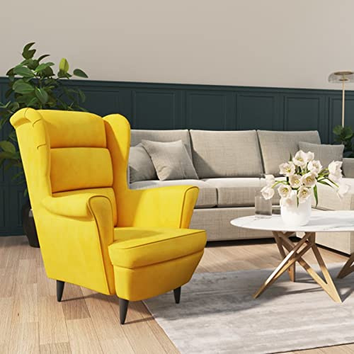 Gecheer Poltrona Giallo Senape in Velluto, Imbottita con Schienale e Sedile ergonomici, 71 x 92 x 91 cm, Velluto 100% Poliestere e Telaio in Compensato, per Soggiorno e Salotto