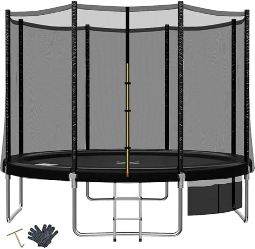 TRIUMPHKEY Trampoline Extérieur Enfants Ø 183/228/305/366/427 cm, Trampoline pour Jardin, Set accesoire Complet : Filet de sécurité, Echelle, Bâche de Rebord, Capacité Max 150 kg