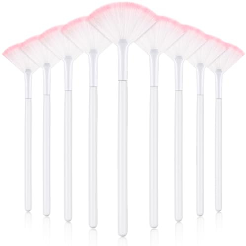 9 Pieces Facial Fan Mask Brushes, Soft Facial Applicator Brushes Tools for Peel Glycolic Makeup for Mud Cream(White Pink)