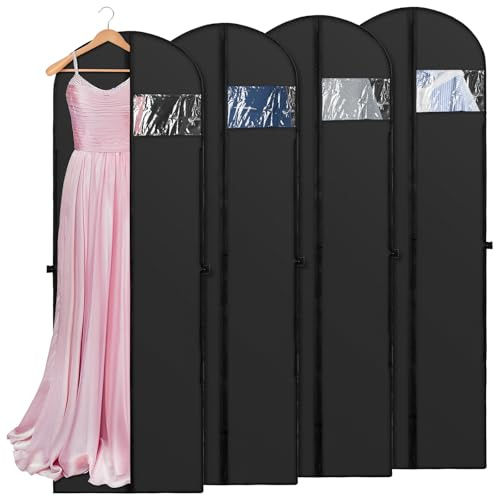4 Piezas Fundas Ropa Armario, 180×60 cm Plegable Funda Vestido Largo, Funda Traje con Cremallera, Bolsa Portatrajes Impermeables y con Humedad, Bolsa de Ropa para Trajes, Vestidos de Novia, Camisas