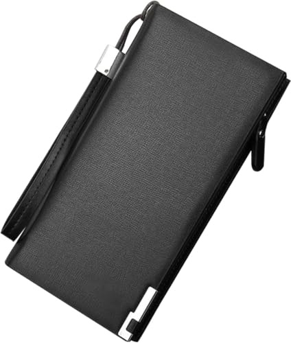 YUEcthynous Billetera larga de piel para hombre – Cartera grande con muchos compartimentos diseño, peso ligero, 200 g, piel auténtica, RFID Blocking Wallet para hombres, Negro , S, Moderno