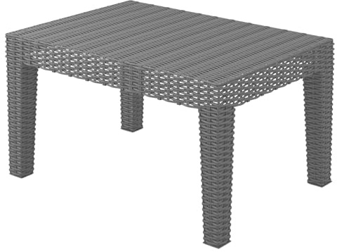 URBNLIVING Grey Rattan Coffee End Table with Wood Look Top for Outdoor Dining, Bistro, Garden, Patio, and Balcony Stylish and Durable Furniture for Modern Outdoor Spaces and Relaxation
