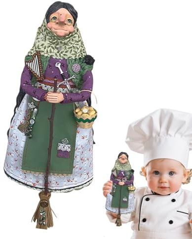 Muñeca de bruja de cocina hecha a mano, bruja de cocina, amuleto de la suerte, para cocinar, muñeca de bruja grande para colgar en la puerta, figuras de bruja colgantes como amuleto de la suerte para