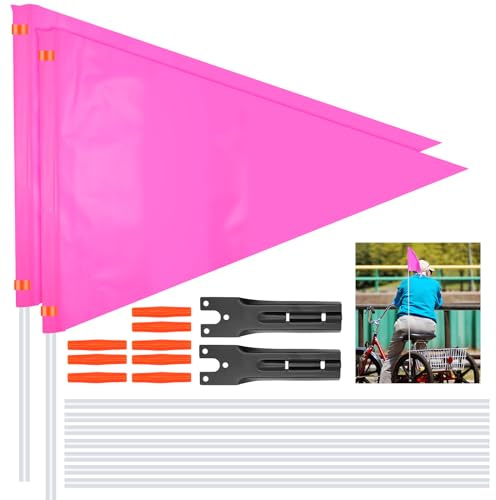 TETEWEVER Fahrradfahne für Kinder, 2 Stück Fahrradwimpel Verstellbare 185cm Sicherheitswimpel Kinderfahrrad Wimpel Fahrrad Fahne Fahrradanhänger für Kinderfahrrad Zubehör, Rose