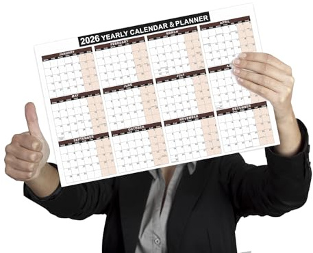 2026 UK väggkalender, 43 x 28 cm årlig skrivbordskalender, 12-månaders planeringsdiagram för hem, kontor, skolplanering, 300 gsm tjock och hållbar kartong, 2-sidigt tryckt, paket med 2 (brun-2026)