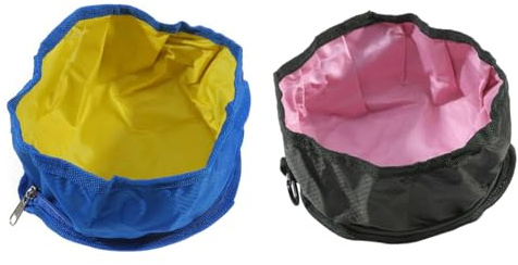 Ausi Paquete De 2 Cuencos Plegables De Viaje Para Perros, Portátiles, De Poliéster, Para Comida Y Agua, Grandes, Con Cierre De Cremallera, Con Paño De Limpieza, Para Acampar Al Aire