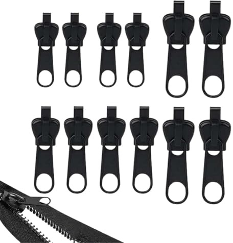 KEPYATI 12 Pezzi Ripara Cerniere Lampo Zip Cursore Cerniera（Grande, Medio, Piccolo）, Universale Tira Zip Rimovibile Cursore Cerniera Ricambio Adatto Per Giacche, Zaini, Valigie E Fai Da Te (Plastica)