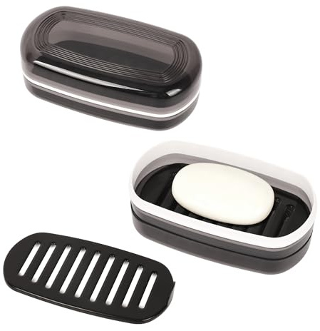 Plastic Soap Dish with Lid, 2 PCS Large Soap Holder with Draining Layer, Portable Waterproof and Moisture-Proof Travel Soap Case for Home Use, School, Gym, Travel, Hiking