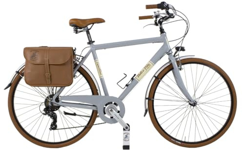Canellini Vintage Citybike Retro Dolce Vita Oldstyle aluminium herr med fickor hjul 28 tum (grå, L)