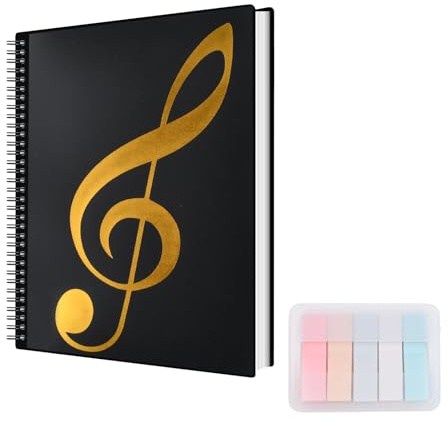 Organizador Musical A4 – Carpeta de Partituras con 60 Páginas en Espiral y Notas Adhesivas, Ideal para Músicos