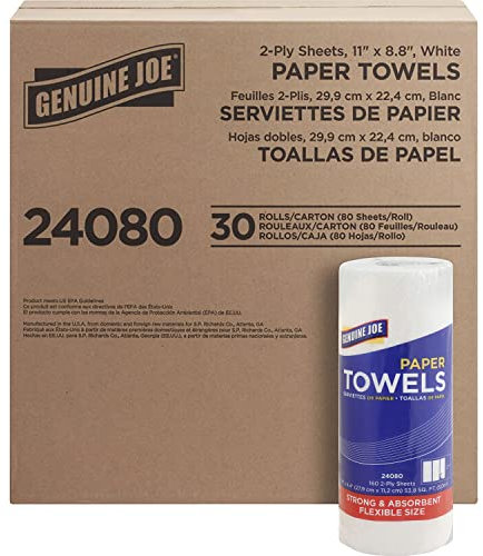 Genuine Joe-GJO24080 2-Ply Household Roll Paper Towels (Pack of 30) - WHITE