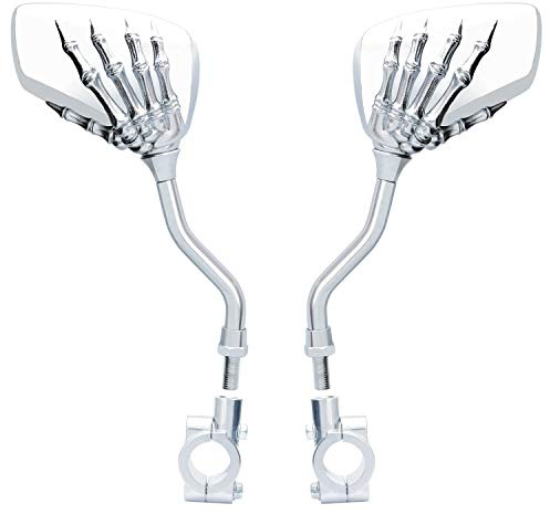 TOPCABIN 1 Pair Bicycle Mirror,Big View Bike Rear View Mirror Blindsight Multi Angle Adjustable Bike Mirror Billet Aluminum Chrome Plated Outside Skull Claw Style Also suitable for motorcycle mirror