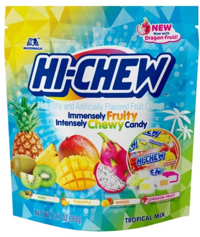 Morinaga Hi tugga tropisk mix tugggodis, kiwi, ananas, mango drake fruktsmaker, 360 g (13 oz) ståpåse