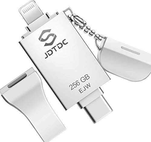 JSL JDTDC 256GB Chiavetta USB MFi per iPhone/iPad/Android/PC/Mac, Multi-interfaccia Lightning/USB-C/USB 3.0, Plug and Play, Backup e Crittografia con un Clic