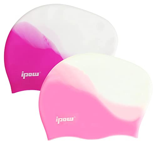 ipow 2Pcs Bonnet de Bain Femme Extensible/Bonnet Piscine Femme Cheveux Long/Bonnet de Douche en Silicone Etanche pour Femmes/Hommes/Adultes Unisexe pour Piscine Aquagym Plongée Nageurs