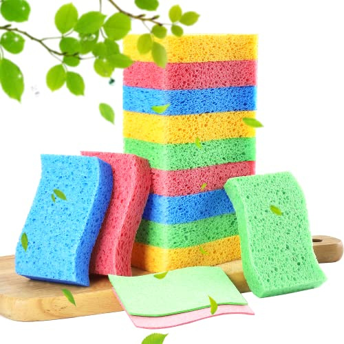 METUUTER 12-Count Kitchen Sponges- Compressed Cellulose Cleaning Sponges Non-Scratch Natural Sponge for Kitchen Bathroom Cars, Funny Cut-Outs DIY for Kids