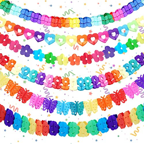 TOPJOWGA Bunt Girlande Papier, 6 Stück Girlande Papier Deko, Hängende Girlanden, Papiergirlanden Bunt, Geburtstagsgirlande, Papiergirlande Partygirlanden für Hochzeit Geburtstag Karneval Party