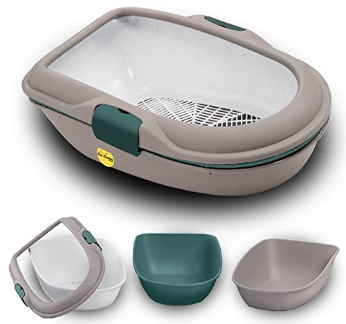 CAT CENTRE Jumbo Sifted Open Cats Litter Tray Grey 59cm Scoopless Built-in Sieve Toilet Easy Access Extra Deep Box Simple Cleaning Durable Safe Plastic Premium Quality Made in Italy
