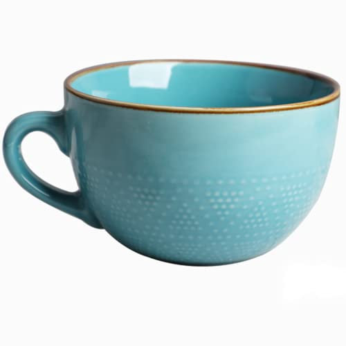 Arawat Ciotole da zuppa da 680,4 g, adatte al microonde, con manici, cucchiaio e sottobicchiere, grande tazza da tè in ceramica, tazza da cappuccino, tazza grande da caffè e zuppa, in porcellana