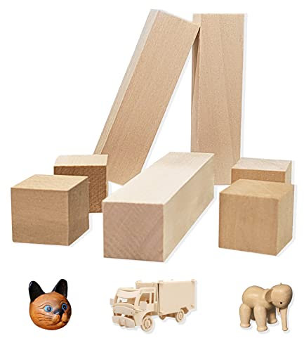 7Pcs Basswood Carving Blocks, 2 Size Smooth Unfinished Wood Blocks,DIY Wood Carving Kit,Shaping,Painting Creative Wood Art Craft,Natural Whittling Blocks for Carving Beginners and Professional
