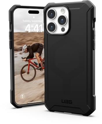 Urban Armor Gear UAG [versión actualizada] Funda Compatible con iPhone 15 Pro MAX de 6.7 Pulgadas, Armadura Esencial Negra, imán Integrado Compatible con MagSafe Carga, Resistente Cubierta Protectora