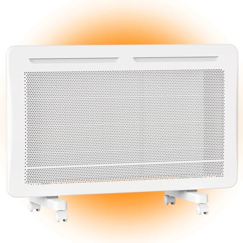 KLEAH Radiateu électrique Mobile Mural 1500 W, Chauffage électrique Intérieur à Convection Avec Thermostat, Chauffage Mural et Portable, Minuterie Personnalisée, 4 Modes, Écran LCD, IP24, Blanc