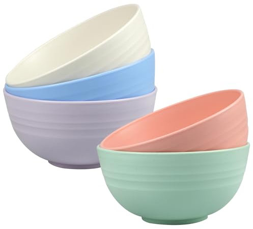 YunBey Müslischalen Set, 5 Stück Groß Schälchen Wiederverwendbar Bruchsicher, Suppenschüssel Salatschalen für Kinder & Erwachsene, Besteck für Müsli Ramen Salat