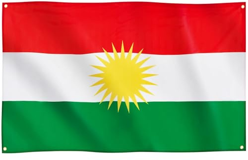 Runesol Drapeau du Kurdistan, 91x152cm, 3ft x 5ft, Drapeau national Kurde, 4 Anneaux, œillet dans chaque coin, Alaya Rengîn, Drapeaux Premium, Intérieur, Extérieur, Couleurs vives