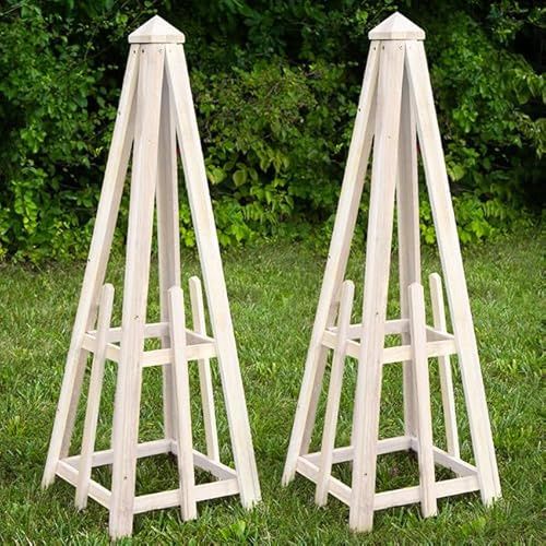 Set of 2 Whitewashed Cedar Pyramid Trellises – 46 High Garden Obelisks with Traditional Picket Design – Durable Vertical Plant Support for Climbing Vines, Flowers & Tomatoes – Rustic Outdoor Decorq