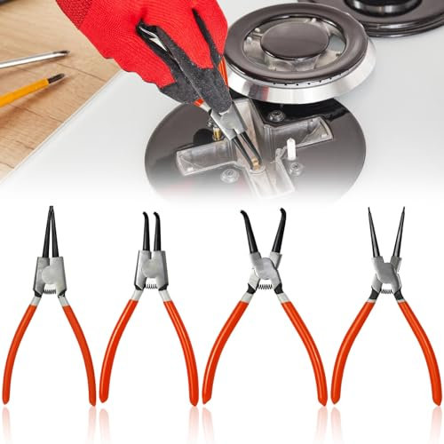 Sprengringzangen Set: 4 Stück 7-Zoll-Sprengringzangensatz Sicherungsringzange Set, Sicherungsringe Set für Innen- und Außensicherungen, Rutschfest und Rostfest Seegeringzange