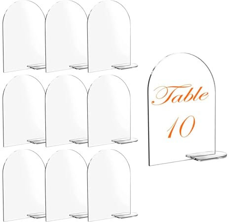 Wekuw 10 Stücke Acryl Hochzeits Tischnummern Tischnummern Hochzeit Platzkarten Bogen Acryl Schild Blanko Gewölbt Klares Bogen Acrylschild Mit Ständern Geeignet für Partytischschilder