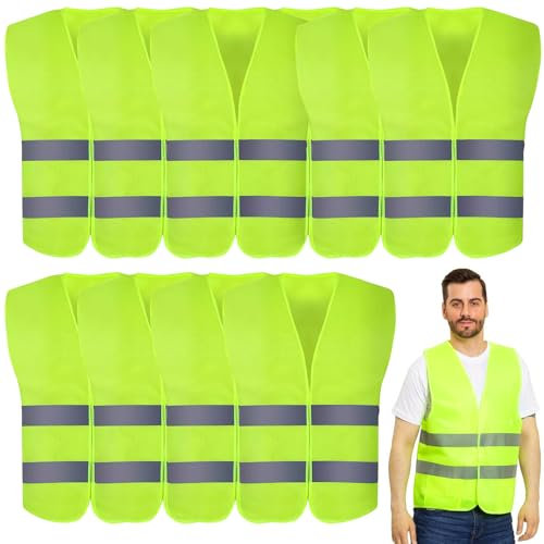 GEERDAN 10 Pezzi Gilet Alta Visibilità Uomo Donna, Gilet Catarifrangente di Sicurezza Riflettente ad Alta Visibilità, Giallo Giubbotto Catarifrangente per Guidatore, Auto, Addetti alla Pulizia