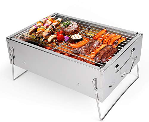 Parrilla de carbón para Barbacoa, Parrilla portátil para Barbacoa, Parrilla Plegable para Exteriores, Parrilla pequeña de Acero Inoxidable de sobremesa para Acampar, Fiestas al Aire Libre, cocinar,