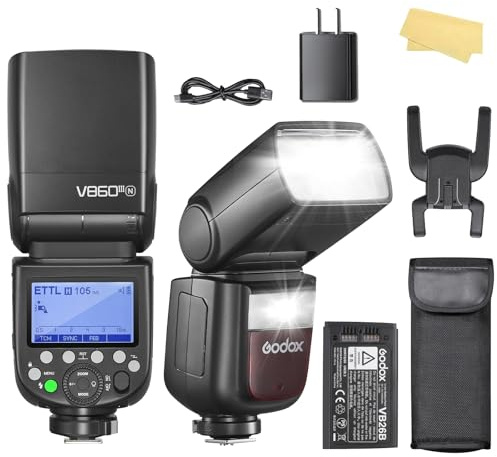 Godox V860III-N Flash Speedlite Light para Nikon 76 WS 2.4 G TTL HSS 1/8000 s 7.2V/2600mAh Li-Ion batería 0.01-1.5s Tiempo de Carga,10 Pasos Flash de la cámara