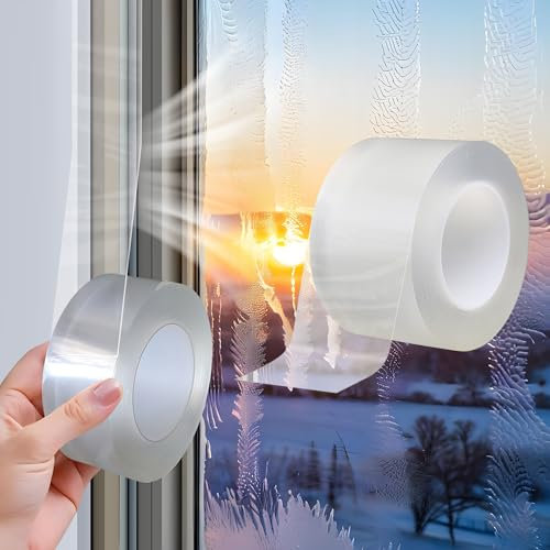 Seal and Save Tape Window Insulation Film Draught Proofing Kit Transparent Window Sealer for Winter Waterproof Tape for Leaks Weather Stripping for Doors Windows Draft Excluder Tape (3CM x 10CM)
