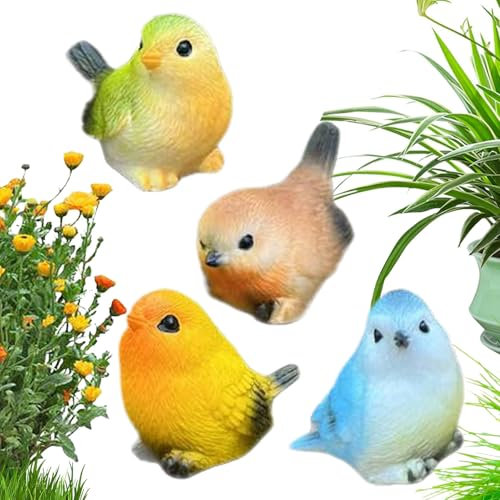 Generico Statue Di Piccoli Uccelli - 4X Decorazioni Uccelli Da Giardino | Scultura Realistica Figura Di Passero Per Interni Esterni Giardino Fattoria Aiuola Prato Stagno Casa