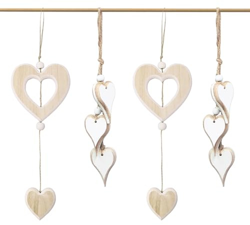 Pilikoll 4 Pezzi Pendenti Cuori Legno Ciondolo Decorativo a Forma di Cuore