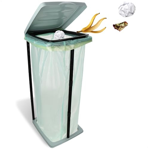 com-four® Support de Sac Poubelle avec Couvercle - idéal pour la Maison, Le Jardin, l'atelier et Le Camping - 3 hauteurs possibles - trieur de déchets 60 L