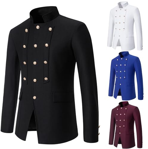 luoluoluo Men's Medieval Renaissance Jacket Victorian Coats Gothic Frock Coat Steampunk Jackets Court Uniform Button Elegant Tuxedo Vintage Tailcoat Winter Casual Biker Outwear Wedding Party Jacket