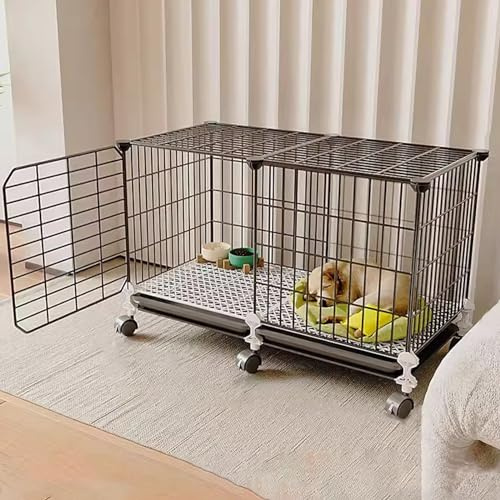 Gabbia per cani di piccola e media taglia, portatile, con WC integrato e ruote universali, include piedini per una maggiore stabilità