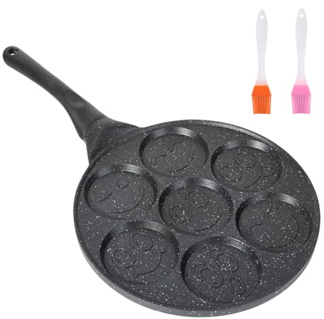 Emoji Smiley Face Pancake Pan, 7 Unique Designs Nonstick Mini Aluminum Pan | Perfect for for Kids Holiday Breakfast, Brunch Parties, Crepe, Birthday Xmas Stocking Stuffer Gift