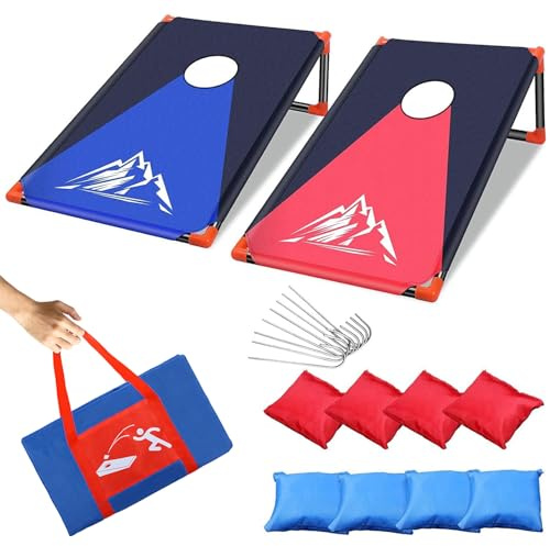 OBOVO Gioco portatile per cornhole, set di lancio con cornice in PVC, 8 pouf e borsa per il trasporto, per cortile, prato, giochi da spiaggia, campeggio, buco di mais, giochi all'aperto, rosso