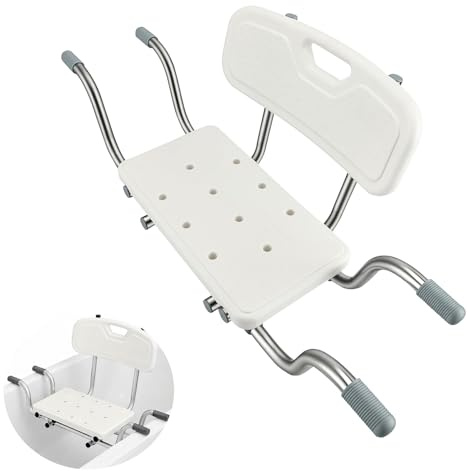 Badkarsstol med ryggstöd, duschsits, duschbänk för badkar, utdragbar 72–82 cm badkarspaneler, vit utdragbar, lastkapacitet 136 kg badsits (B)