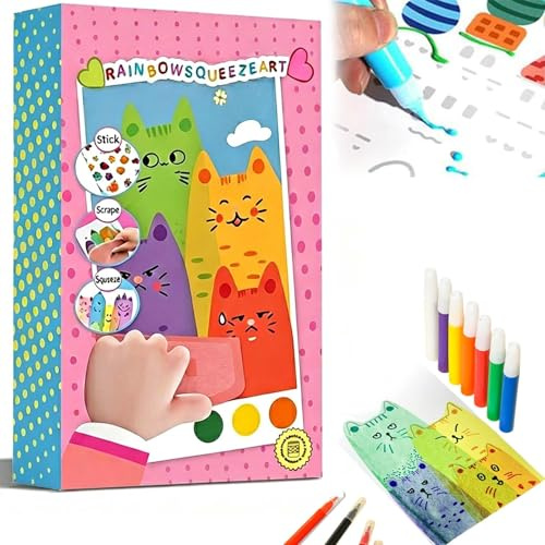 Teouuas 35 Pezzi Kit Pittura Racla per Bambini, Kit di Pittura Squeegee Art per Bambini, Carta da Grattare Arcobalenos, per Viaggio Casa Festa Regalo Compleanno