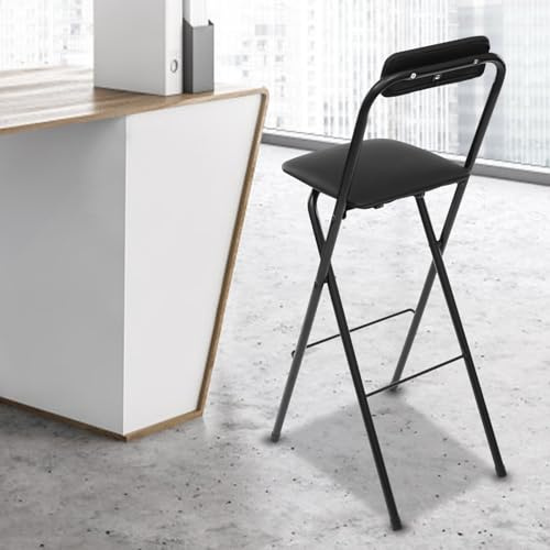 Giniania Sgabello da bar pieghevole con schienale, altezza 75 cm, per bar e bancone, portata 125 kg