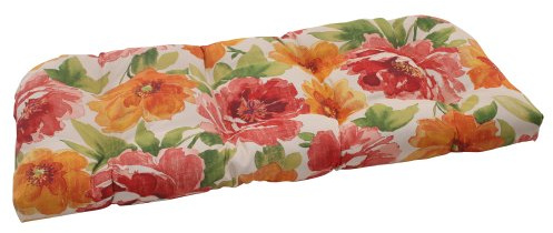 Pillow Perfect Bright Floral Indoor/Outdoor Sofa Setee Swing Cushion, Tufted, Weather, and Fade Resistant, 19 x 44, Green/Orange Muree, 1 Count