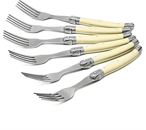 KeepingcooX® Laguiole Style Dîner Fourchette Cultery Premium Ensemble, Ménagère Laguiole 6 Pièces Tableau Forks Avec Couleur Blanche Poignées, 22 cm